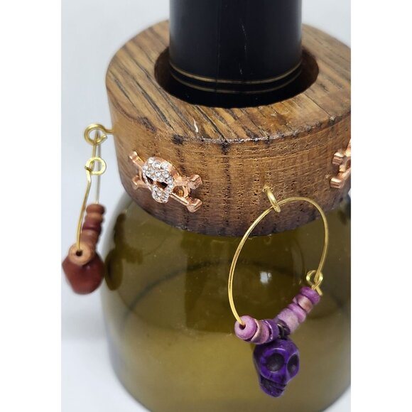 Colorful Skull-Themed Wine Glass Charms Set - 4 Unique Charms With Beads & Wood - Picture 15 of 15